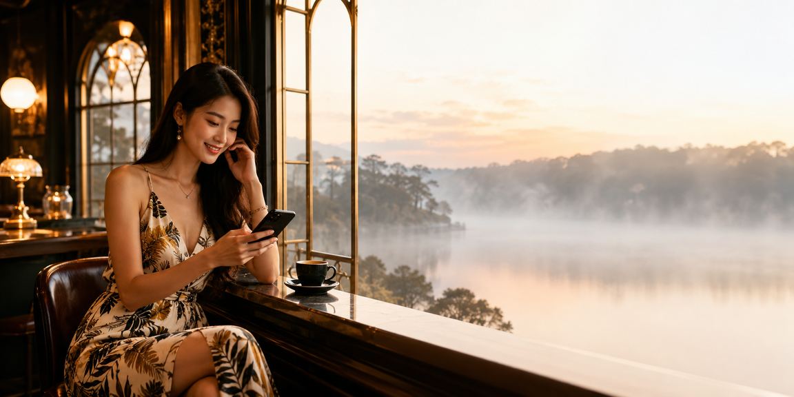 Người dùng Đà Lạt truy cập fiv88 trên điện thoại bên ly cà phê – casino di động Việt Nam